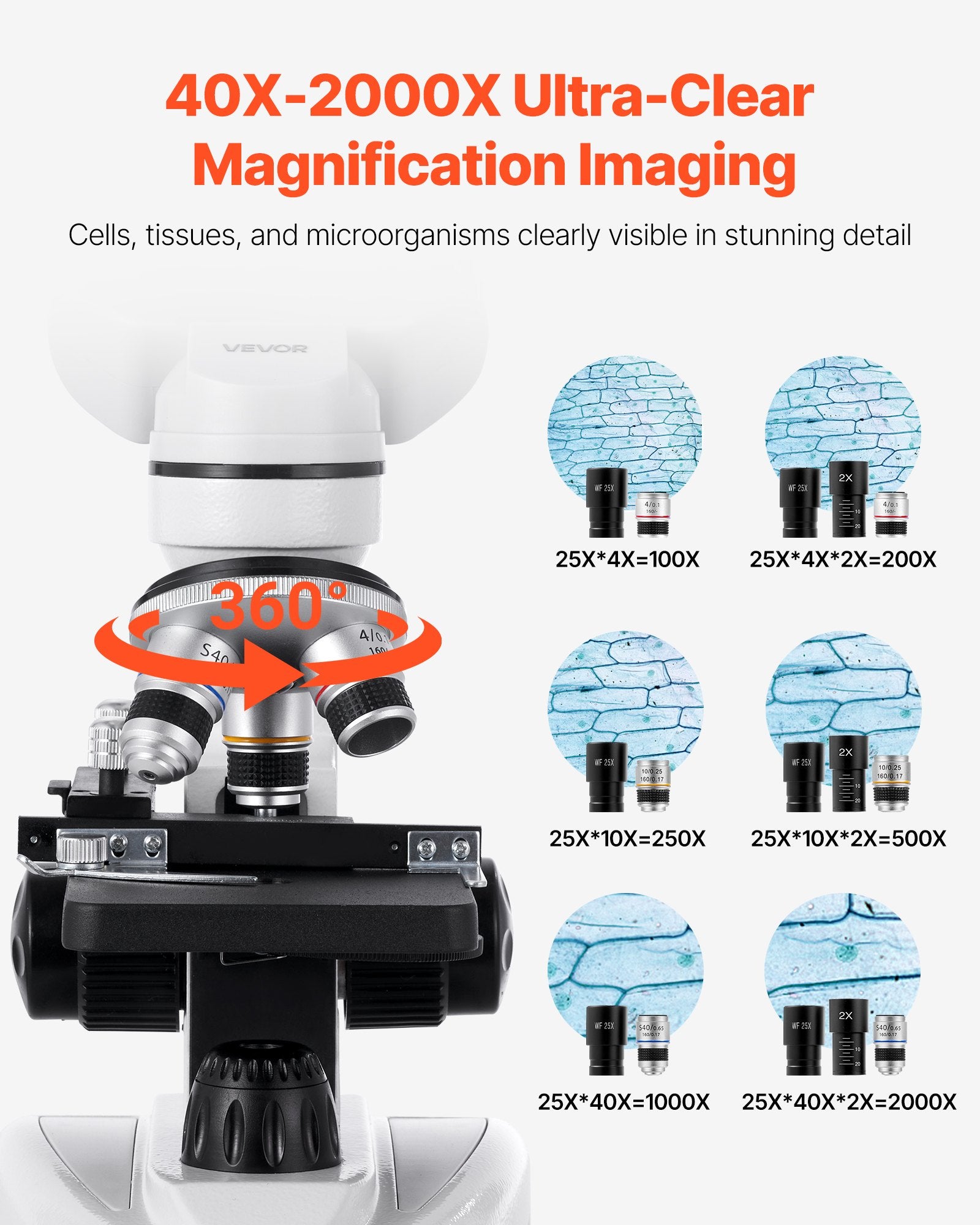 Professional Binocular Compound Microscope Kit 40-2000X Magnification