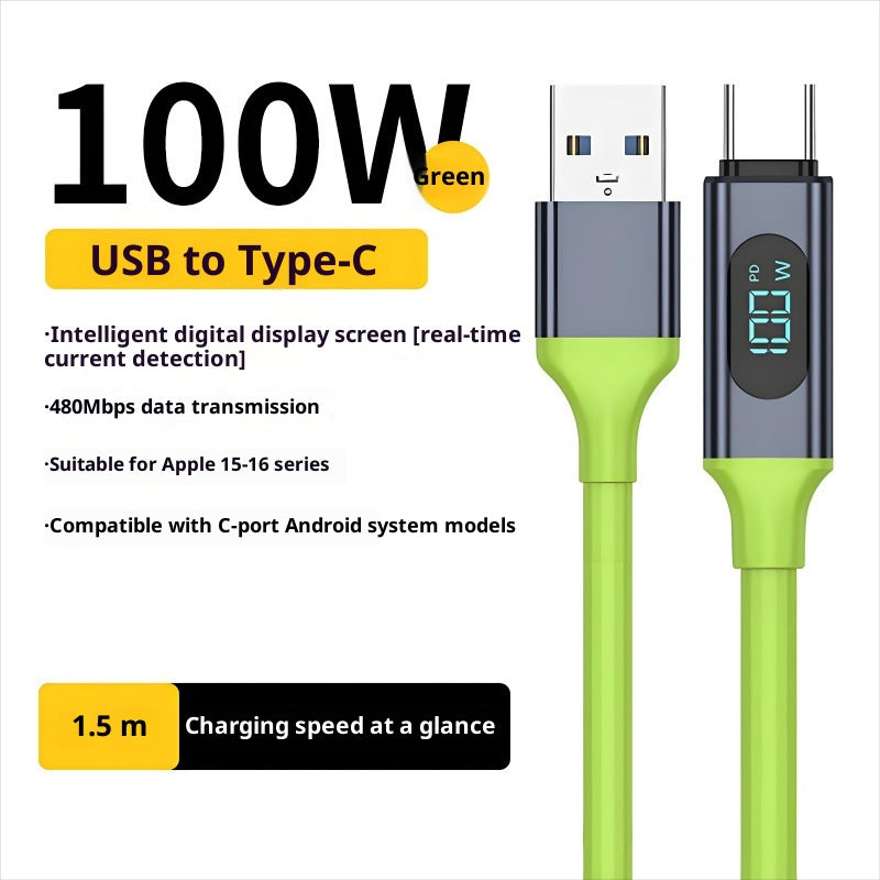 Fast-Charge USB Cable — Live Digital Wattage Meter