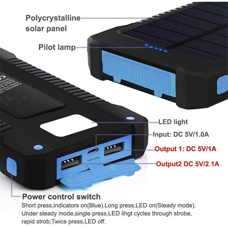 Solar Power Bank 20000mAh — Waterproof Outdoor Charger
