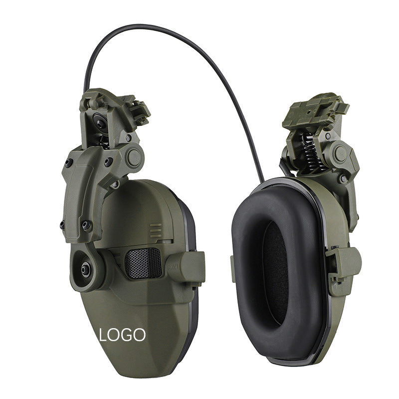Tactical hearing protection headset studio product shot, olive green