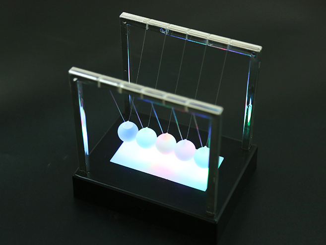 Colored Glowing Newton's Cradle — LED Desk Physics Toy