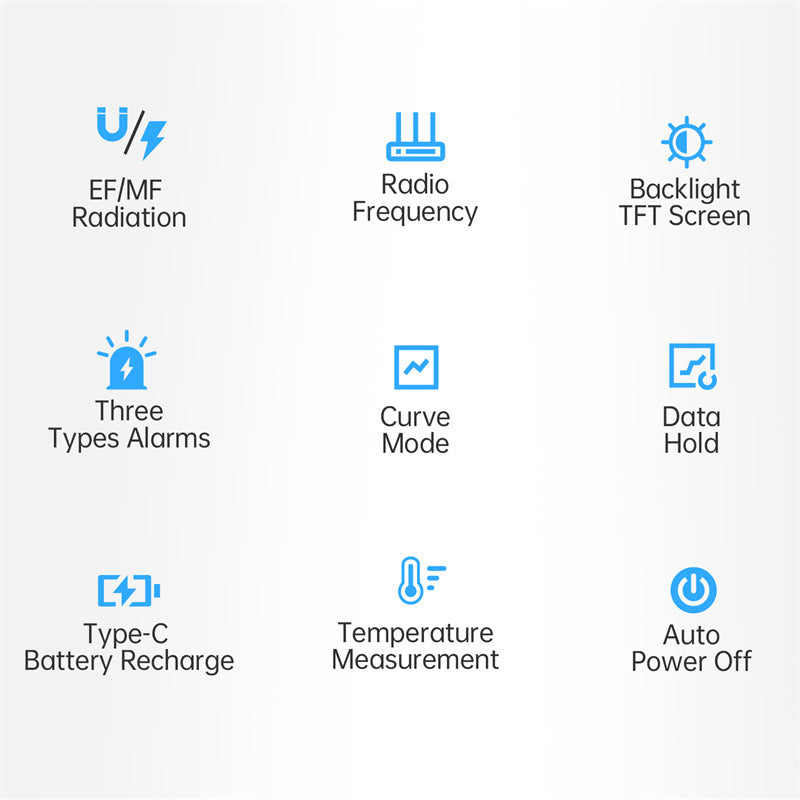 FNIRSI ERD-10 feature icons EF MF RF temperature