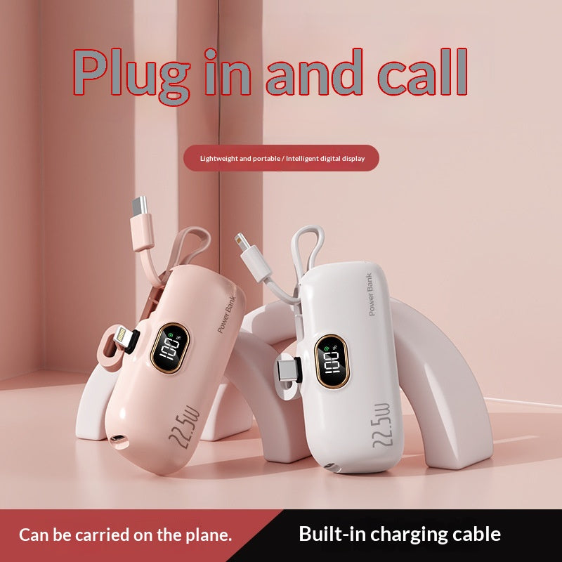 Capsule Emergency Power Bank — Built-in Cables 10000mAh