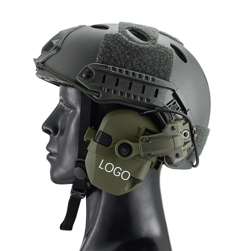 Tactical electronic hearing protection headset mounted on FAST helmet