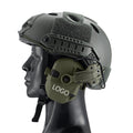 Tactical electronic hearing protection headset mounted on FAST helmet