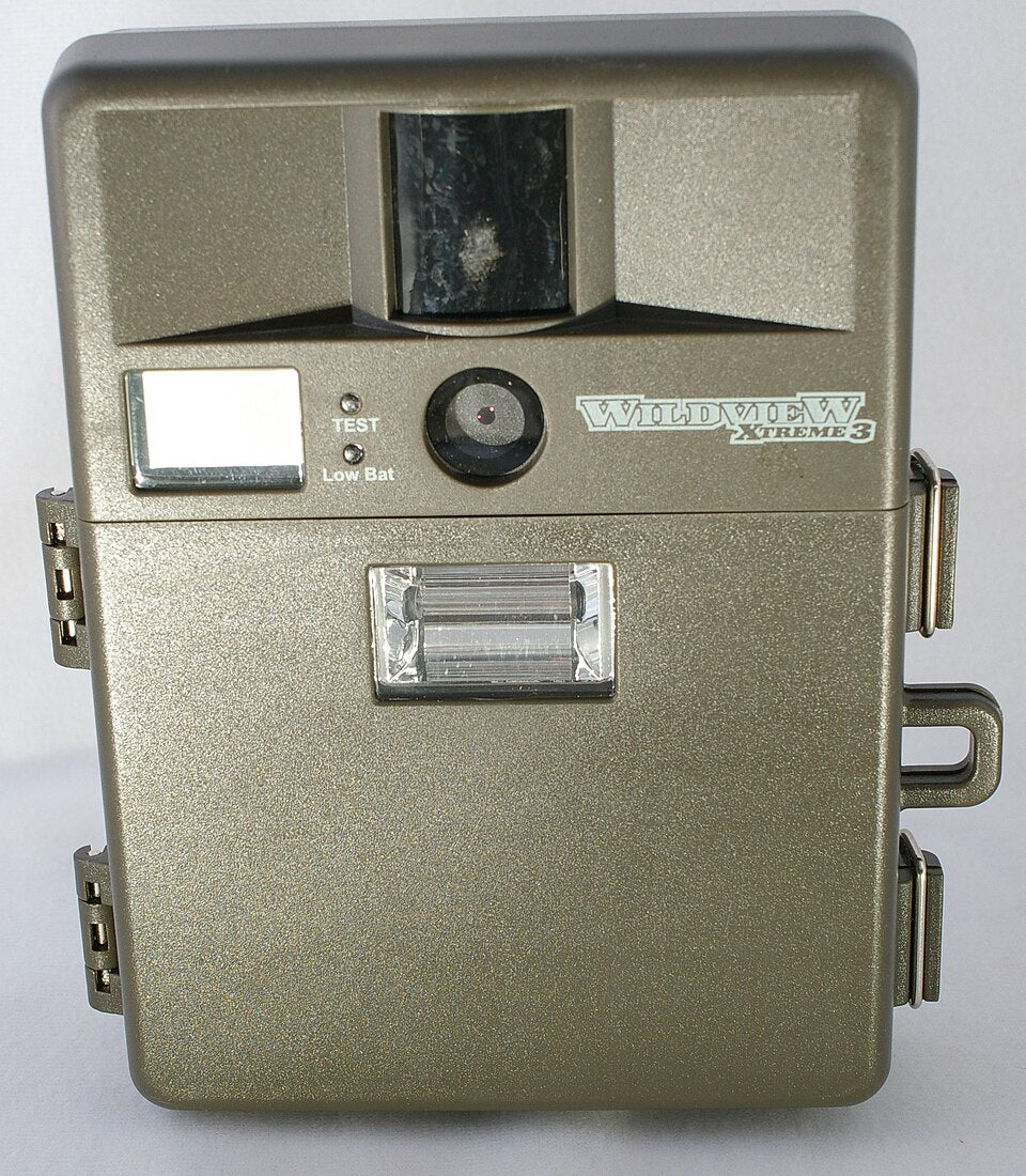 Wildlife trail camera mounted on tree for automatic nature monitoring