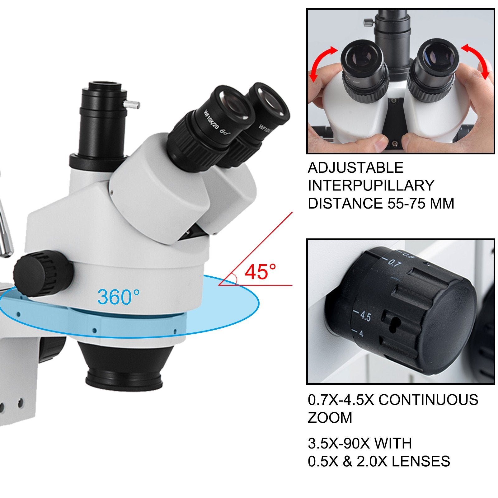 3.5x-90x Simul-Focal Trinocular Stereo Microscope