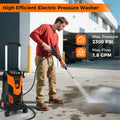 2300 PSI High-Power Electric Pressure Washer 1900W Orange