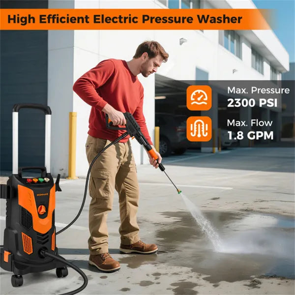 2300 PSI High-Power Electric Pressure Washer 1900W Orange