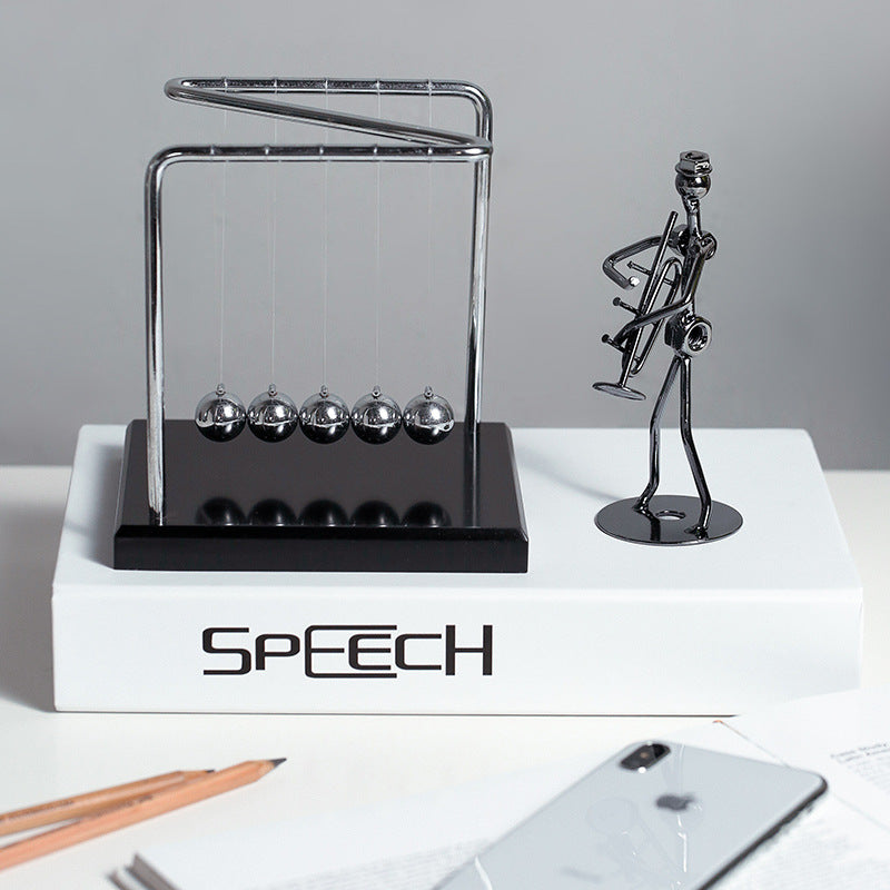 Newton's Cradle Pendulum — Desk Physics Toy, Steel Balls