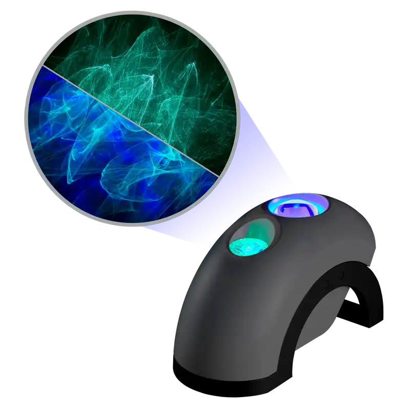 Galaxy star projector casting green and blue aurora nebula light effects