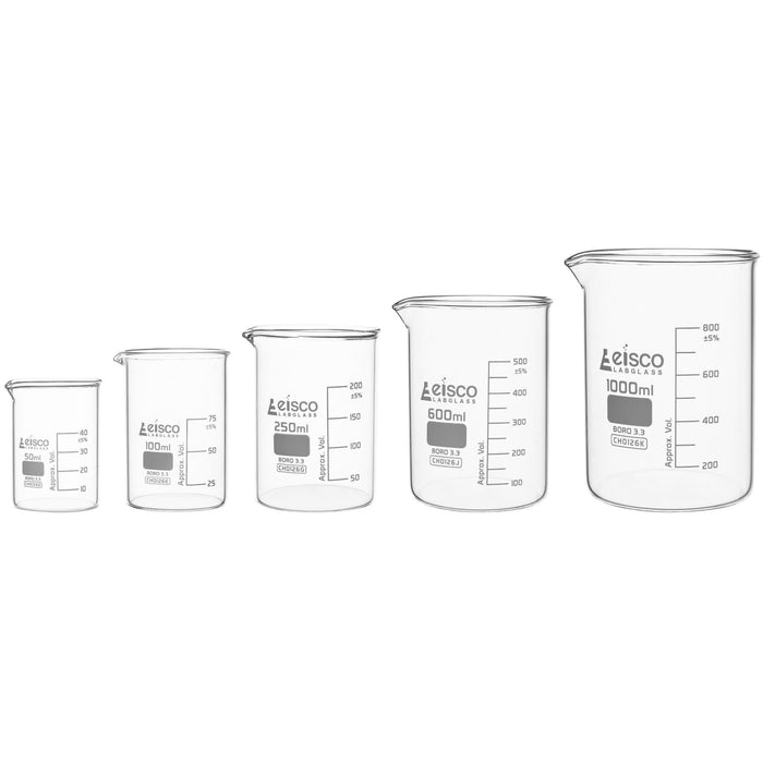 Borosilicate glass beaker set 5 sizes 50 100 250 600 1000mL laboratory