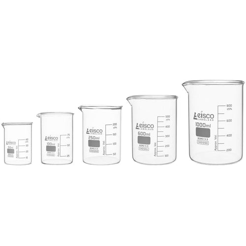 Borosilicate glass beaker set 5 sizes 50 100 250 600 1000mL laboratory