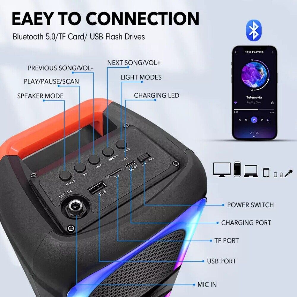 High Bass RGB Bluetooth Speaker — TWS Portable Subwoofer