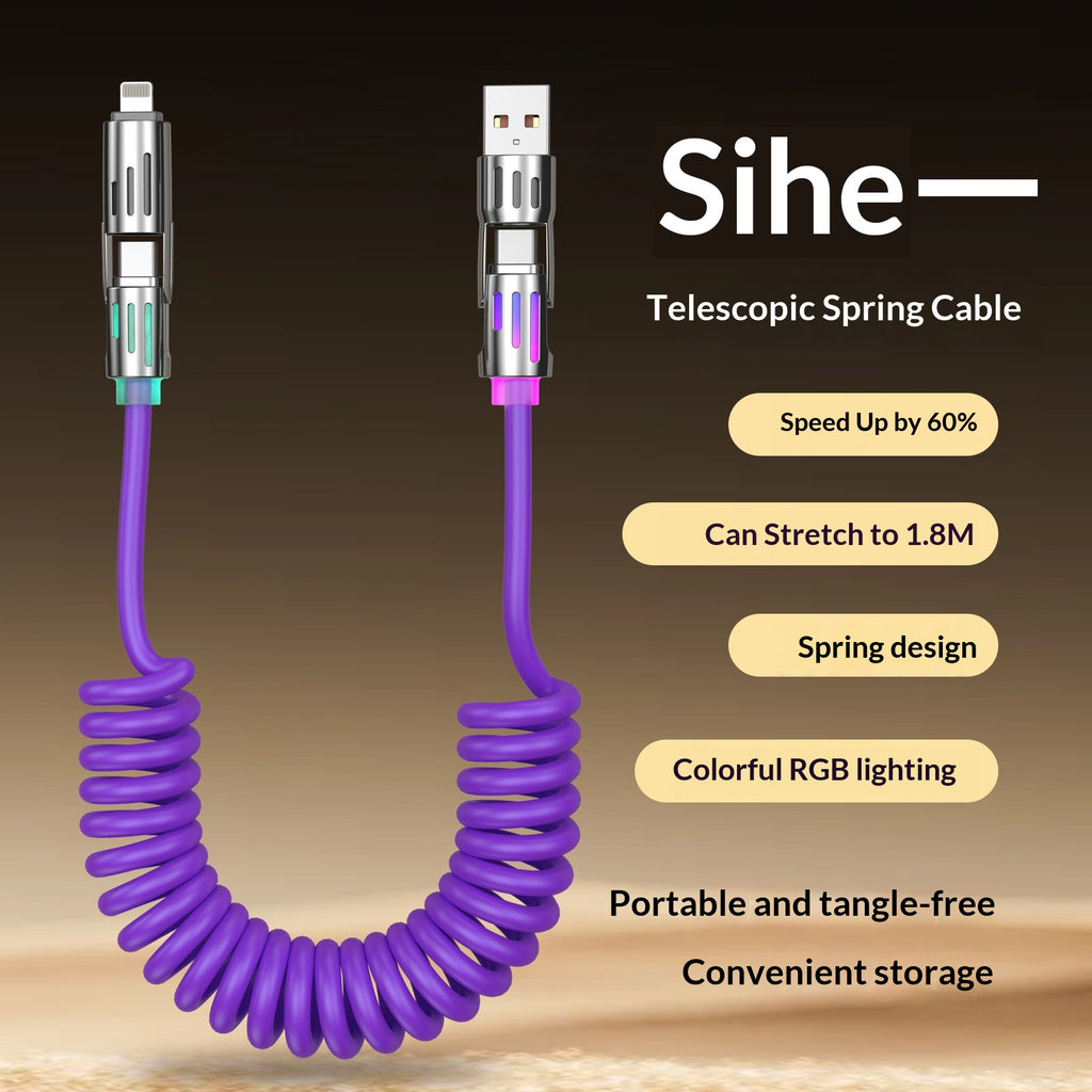 4-in-1 Charging Cable — LED Light Strip Spring Design 65W