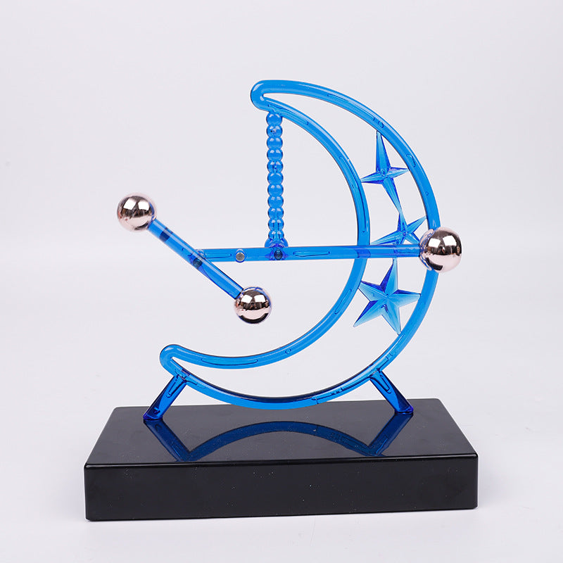 Moon crescent Newton’s Cradle perpetual motion desk sculpture front view