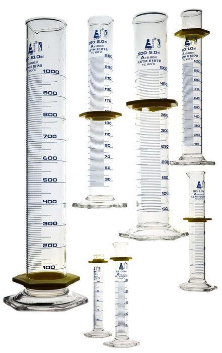 Graduated cylinder set 7 sizes borosilicate glass Class A laboratory