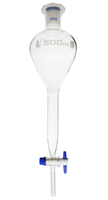 Separatory funnel 500mL PTFE stopcock borosilicate glass chemistry